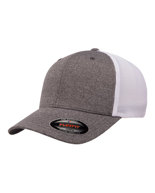 Flexfit Adult Unisex Poly Melange Stretch Mesh 6 panel Mid Profile Structured Cap